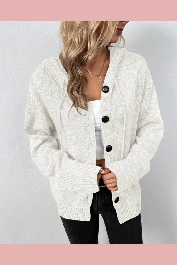 Cream Hooded Button Sweater