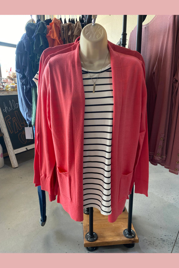 Coral open front cardigan