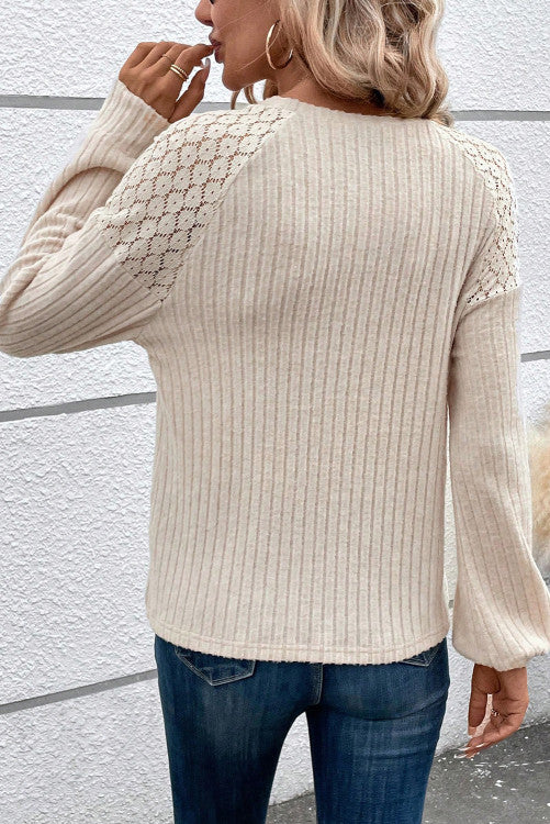 Parchment laced ribbed top