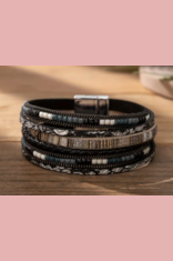 Black and teal multiple strand magnetic wrap bracelet