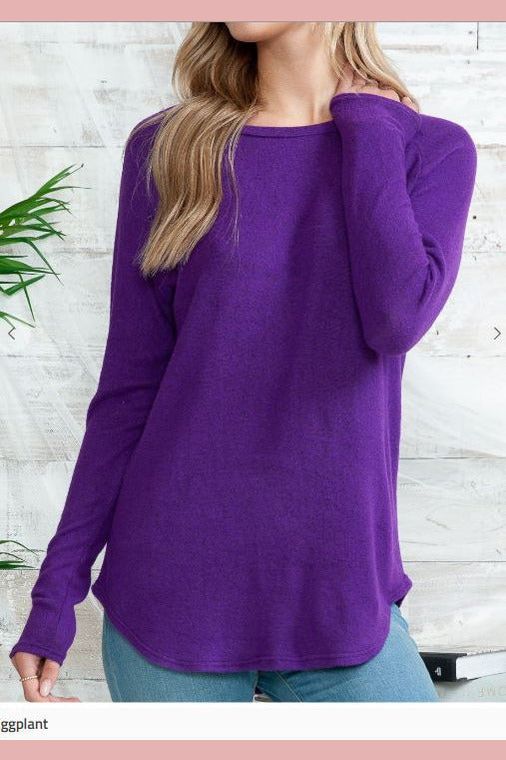 Super soft hacci brushed purple long sleeve top. 