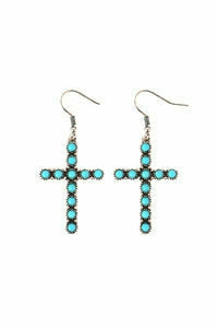 Turquoise and silver cross earrings