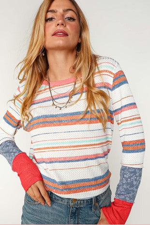 Plus size contrast lightweight long sleeve top. 