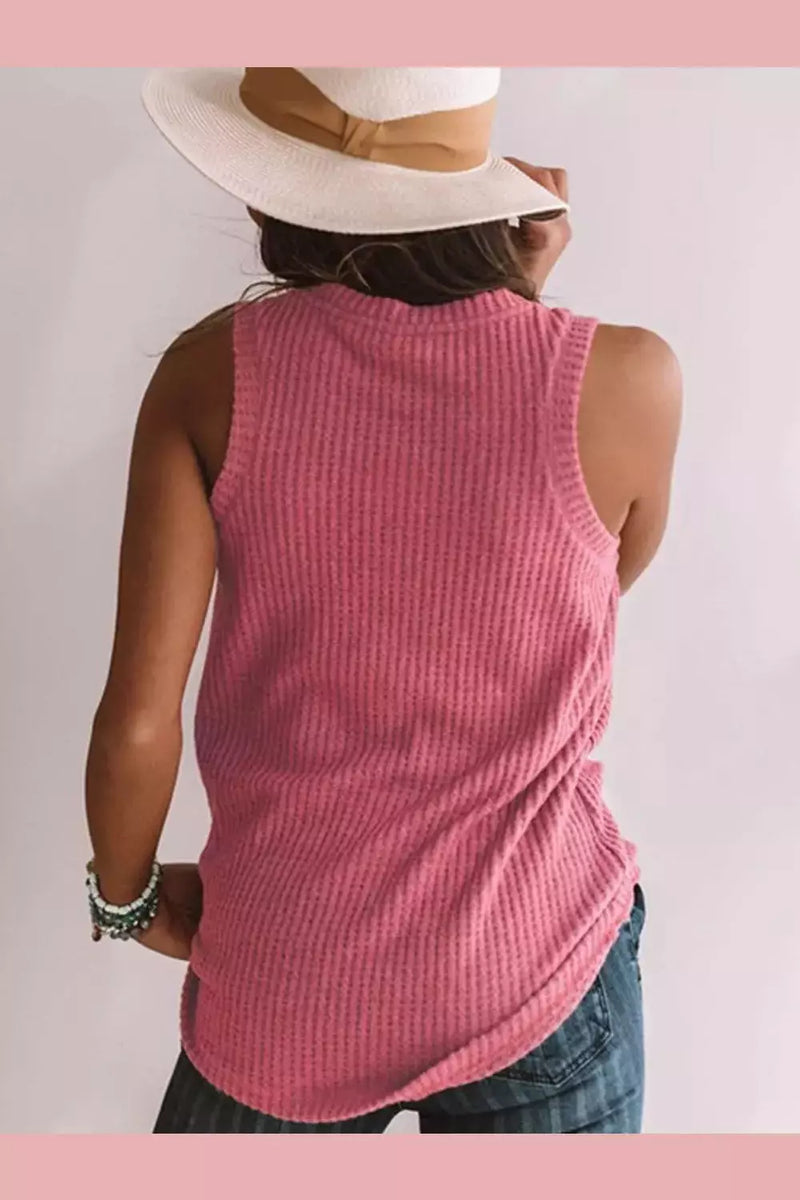 Rose colored knotted front detail tank. 