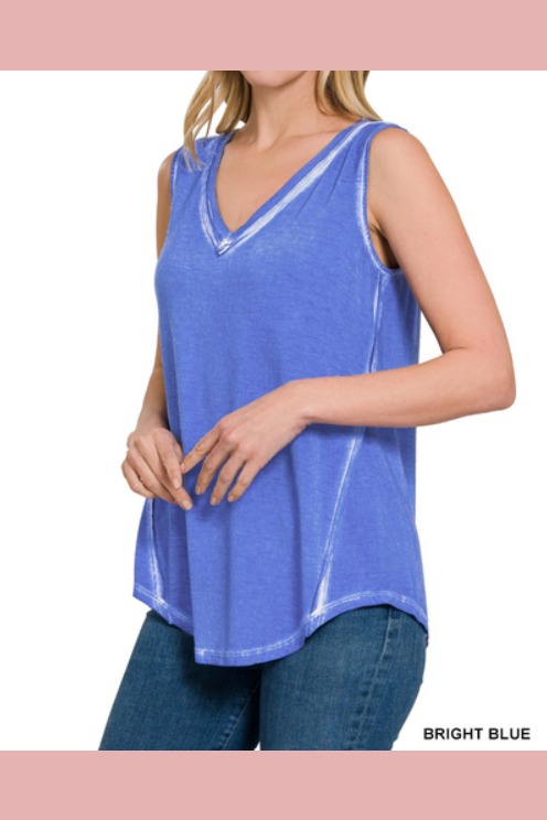 Vintage wash bright blue tank. 