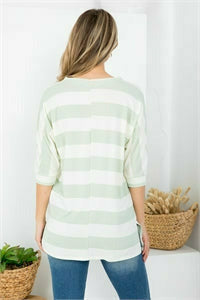 back of sage/ivory cuffed sleeve top