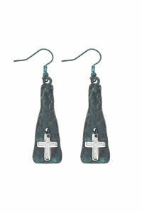 Burnished turquoise cross cut out earring