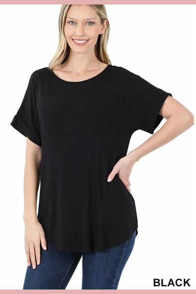 luxe rayon boat neck in black