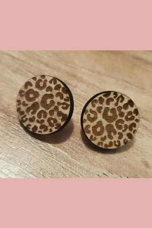 Cheetah print wood stud earrings