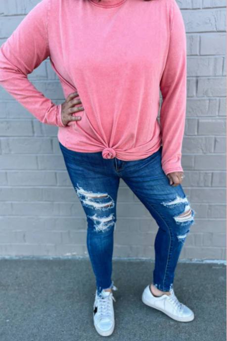 Cranberry long sleeve top.