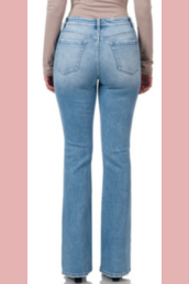 Mid rise stretchy bootcut jean.