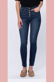 Button fly skinny jeans. Non distressed.
