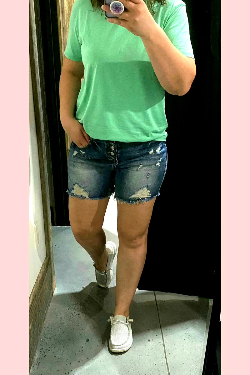 High waisted denim shorts with good stretch!