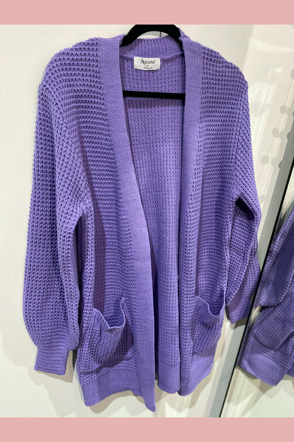 Lilac waffle knit cardigan with pockets