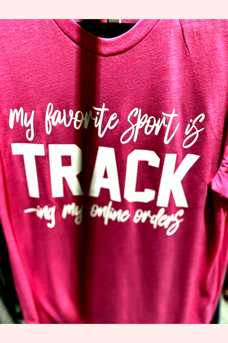 Track-ing online orders graphic tee.