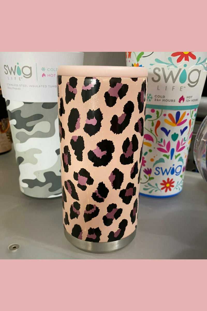 Blush leopard skinny can coozie