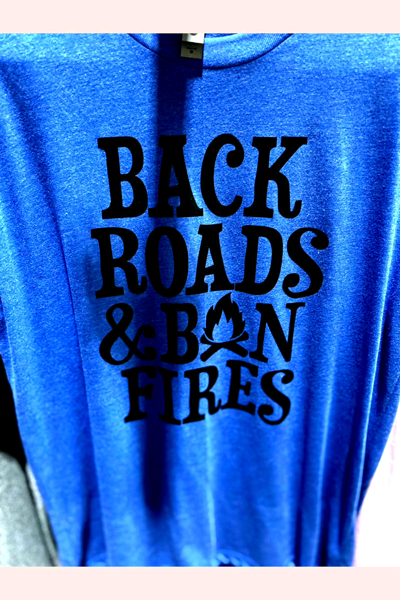 Back roads and bonfires graphic tee. 