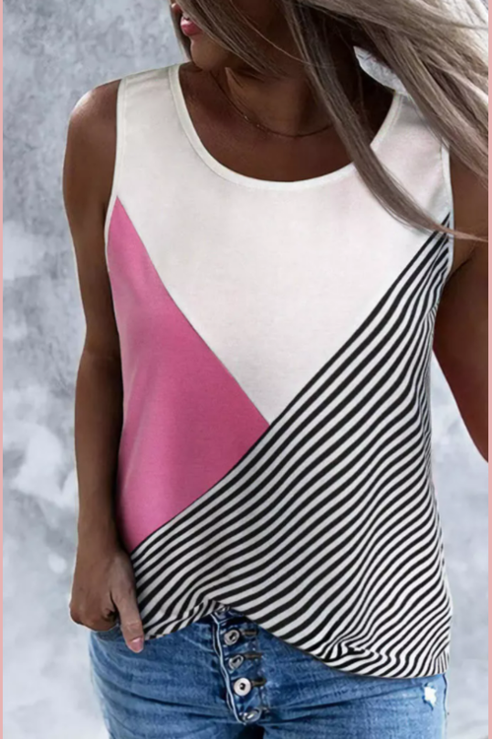 Pink color blocked striped tank
